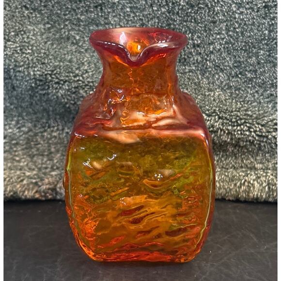 Vintage Pilgrim Glass Plymouth Amberina Square Pitcher Clear Applied Handled - Picture 7 of 10